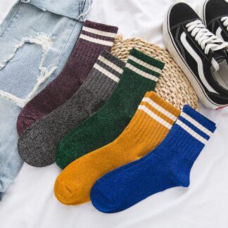 Fashion Shiny Glitter Striped Women Socks