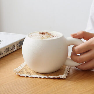 Fat Big Ear Mugs Ceramic Planet Shape White Matte