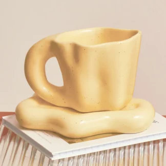 Floriddle Ceramic Mug with Saucer Coffee Cups, Yellow