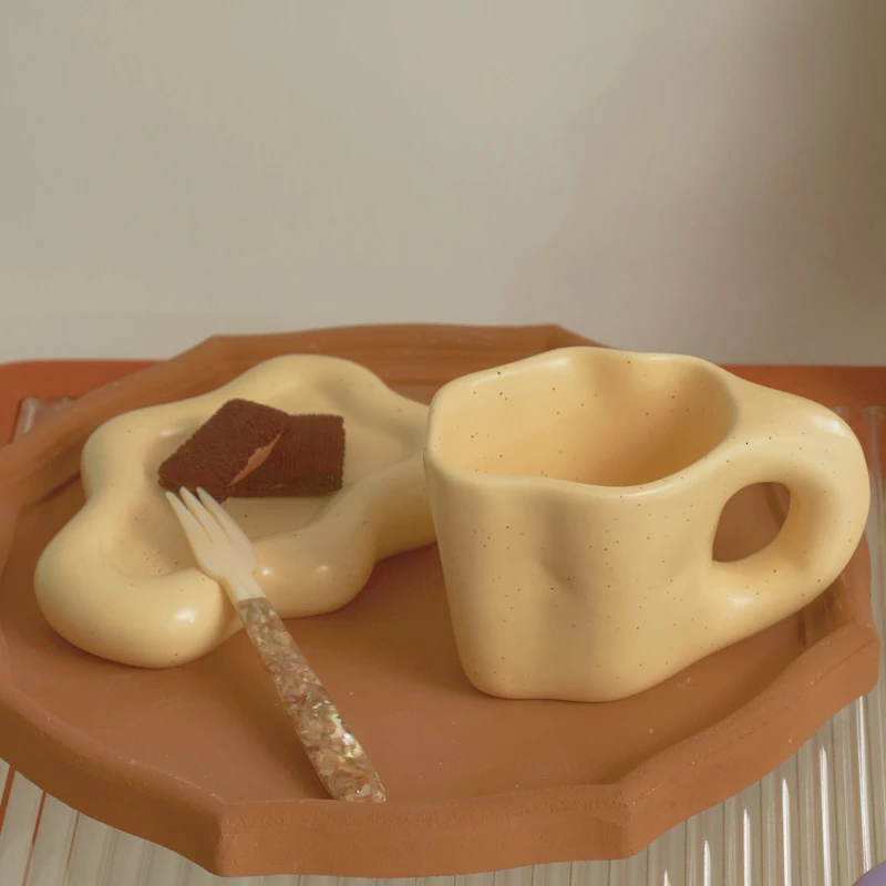 Floriddle Ceramic Mug with Saucer Coffee Cups, Yellow - Image 2