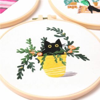 Flower Black Cat Pattern Embroidery Set Needlework