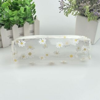 Flower Daisy Silica Gel Black Pencil Bag