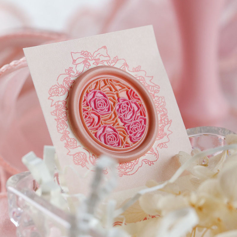 1PC Rose in Bloom Stamps Sealed Wax Badge - Image 2