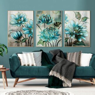 Blue Flowers HandPainted Painting Art On Canvas