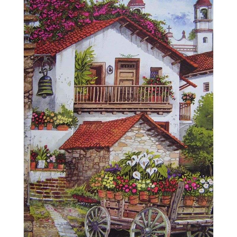 Town Scenery DIY Acrylic Paint On Canvas For Home Decor