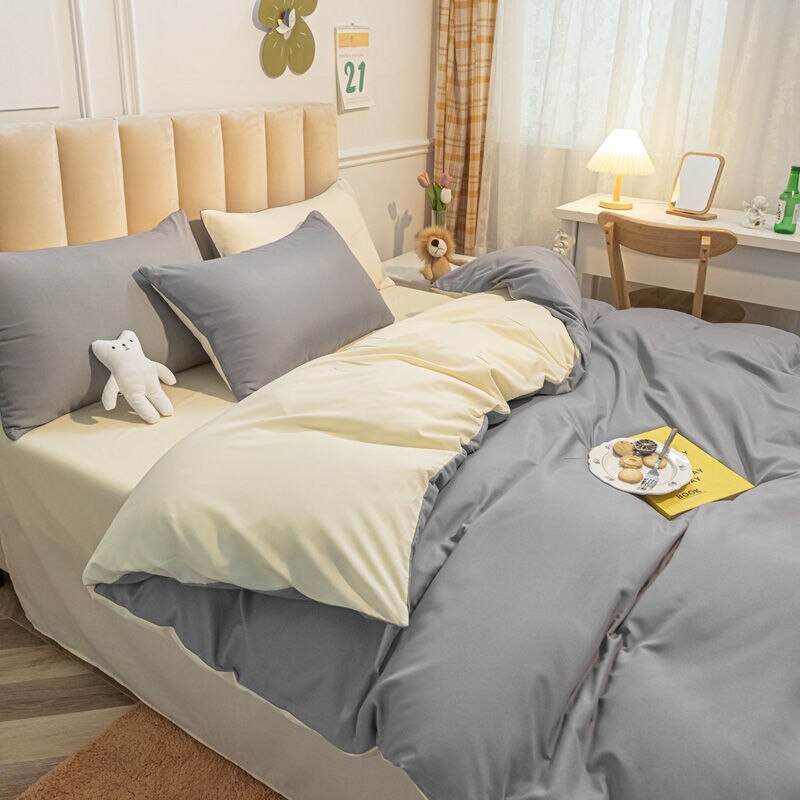 Grey Solid Nordic Duvet Cover Set, Full Size