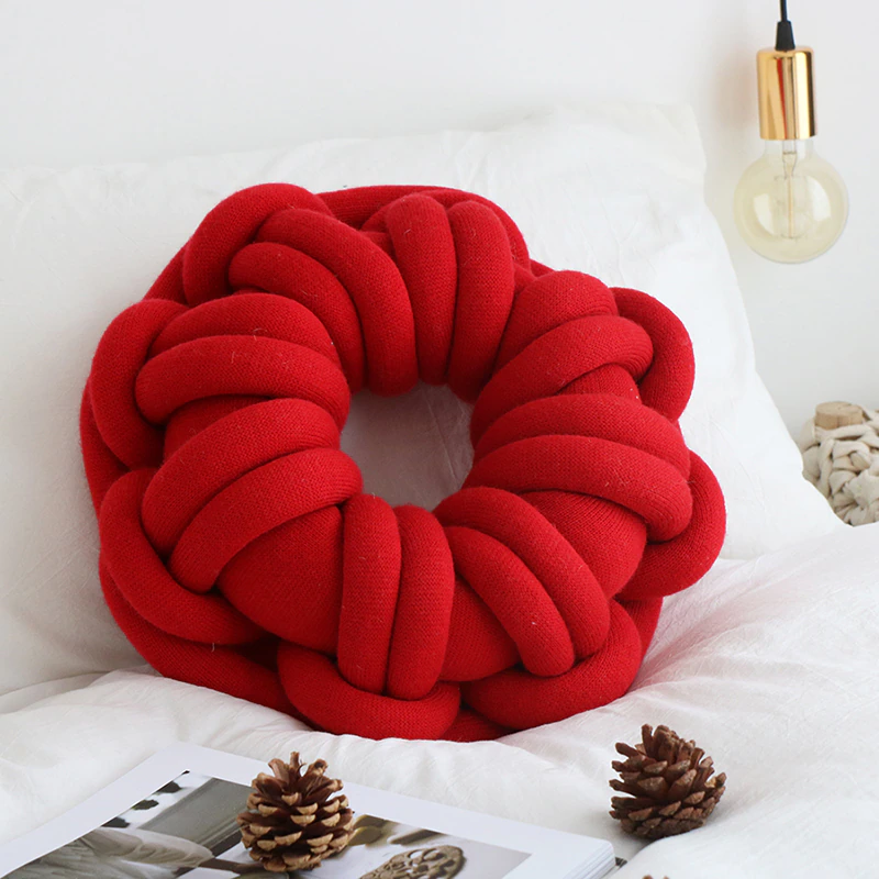 Chunky Yarn Hand Knot Car Seat Cushion Pillow Red