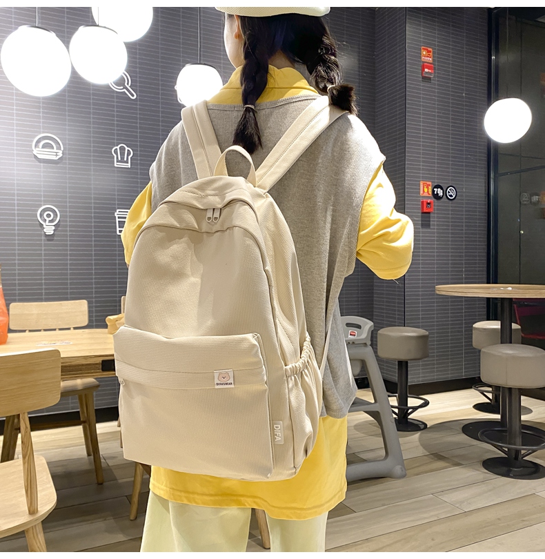 Waterproof Nylon Women Backpack Solid Color, White - Image 4
