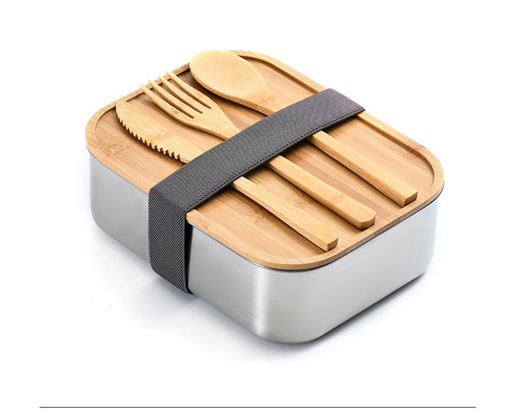 Stainless Steel with Bamboo Wooden Cover Lunch Box - Image 3