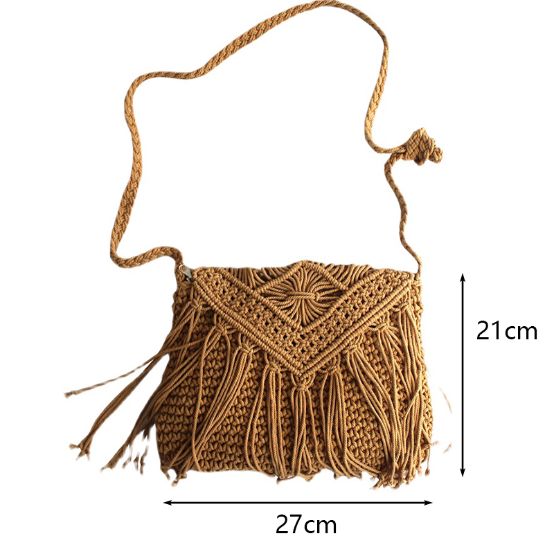 Handmade Cotton Woven Knitted Tassel Crossbody Bag - Image 7
