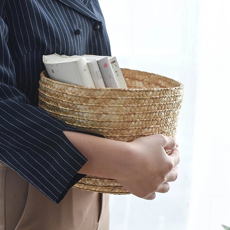 Handmade Straw Woven Storage Basket With Lid - Image 5