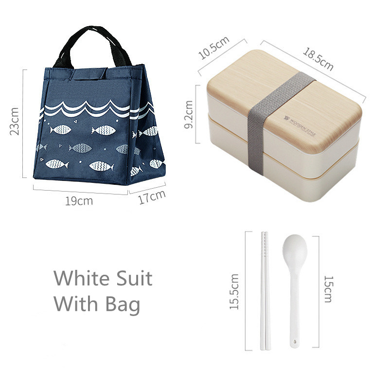 Wooden Style Double Layer Lunch Box with Bag - Image 7