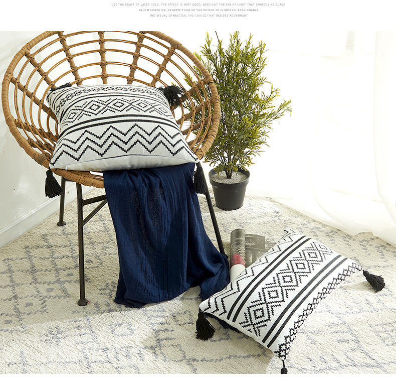 Nordic Chenille Jacquard Tassel Rectangle Pillow Case - Image 3