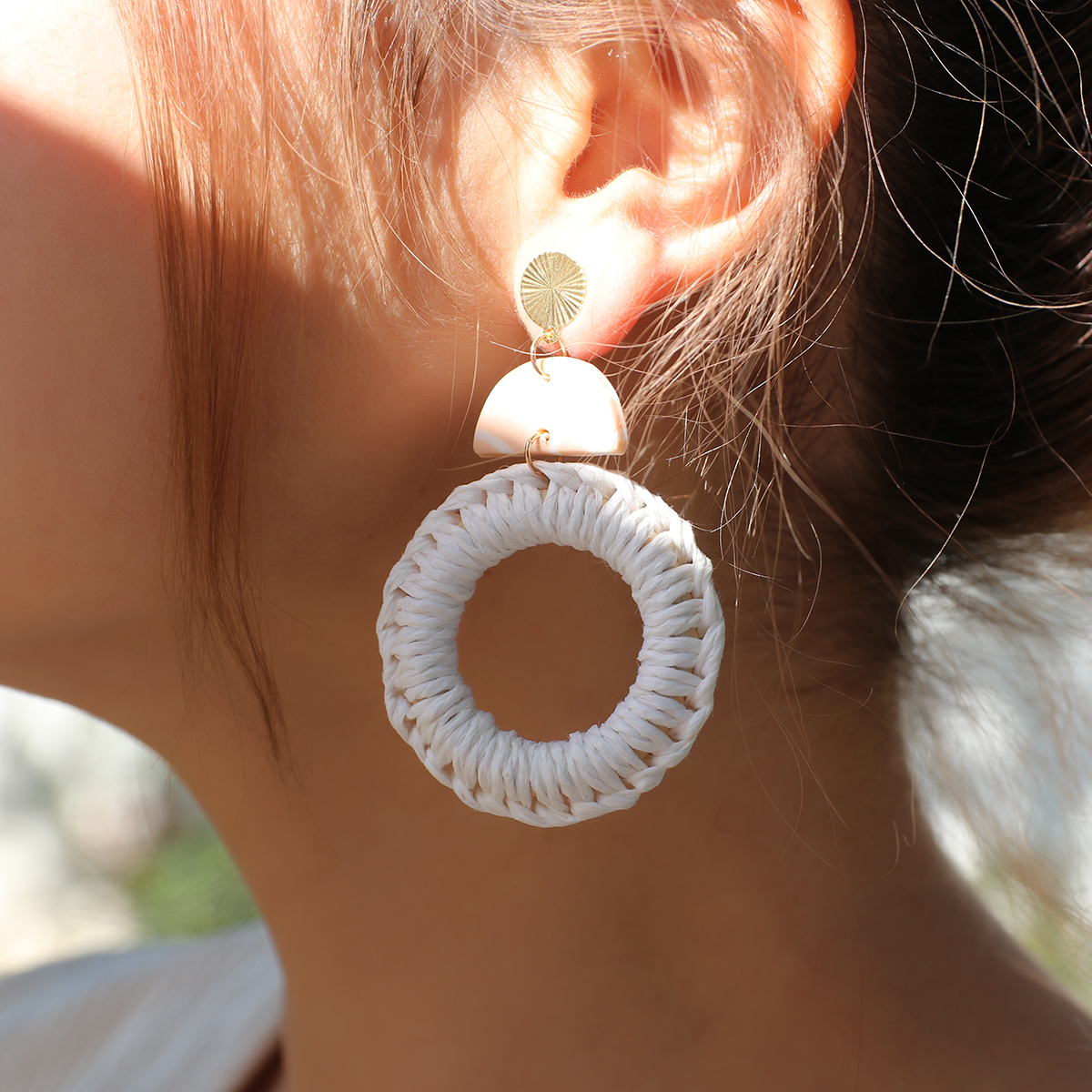 Trendy Geometric Knit Polymer Clay Drop Earrings - Image 2