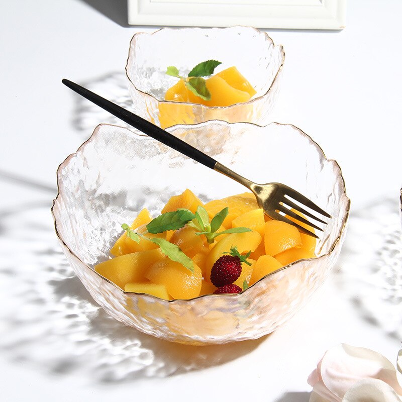 Glass Salad Bowl Irregular Gold Serving Bowls - Image 3