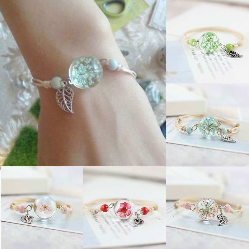 Glass Ball Dried Flower Bracelet Women Plant - Image 2