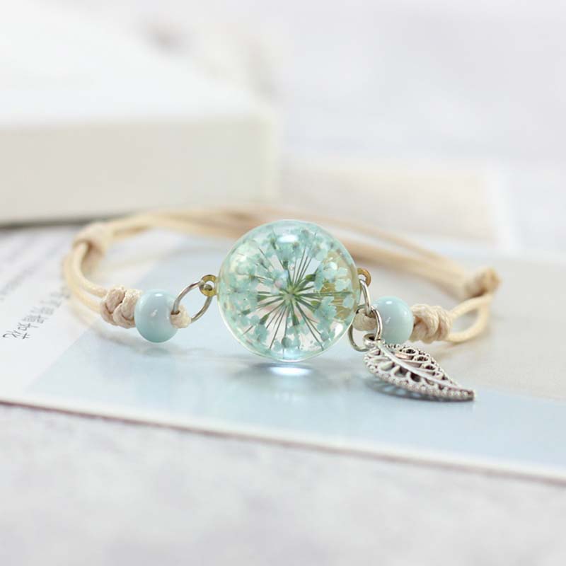 Glass Ball Dried Flower Bracelet Women Plant