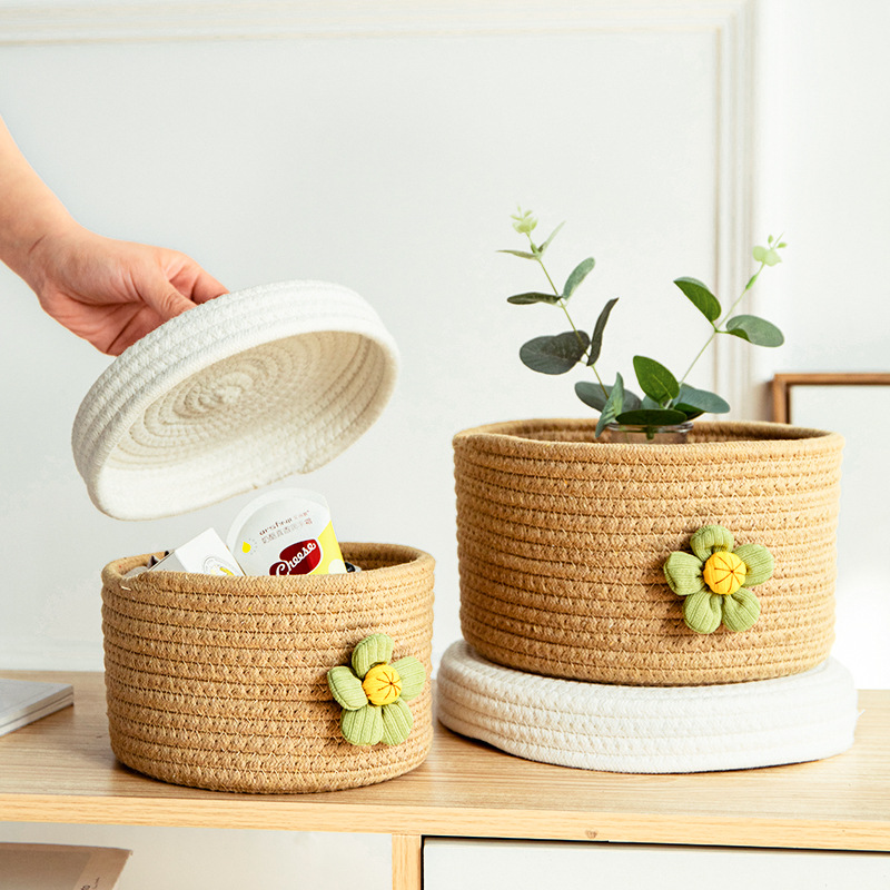 Hand Woven Storage Basket With Lid - Image 2