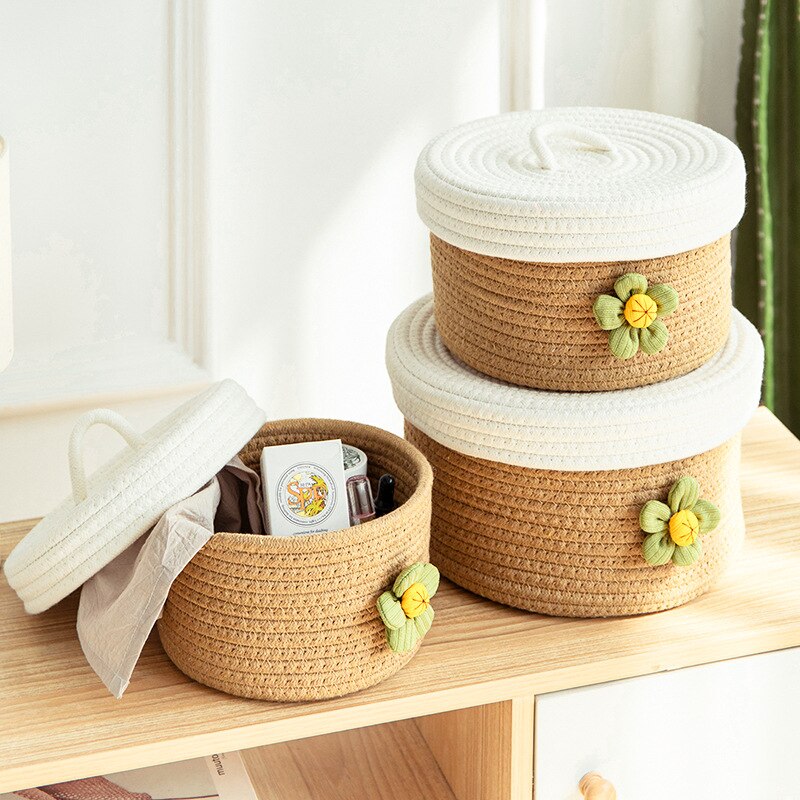 Hand Woven Storage Basket With Lid - Image 3