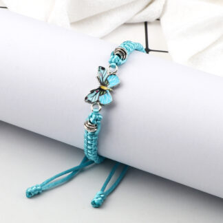 Handmade Braided String Bracelet Blue Butterfly