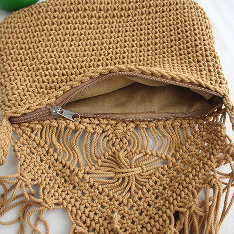 Handmade Cotton Woven Knitted Tassel Crossbody Bag - Image 3