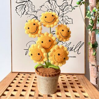 Flowers Sunflower Potted Knitted Decorative