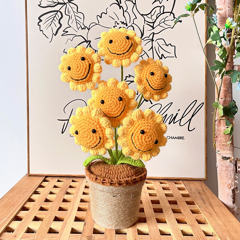 Flowers Sunflower Potted Knitted Decorative