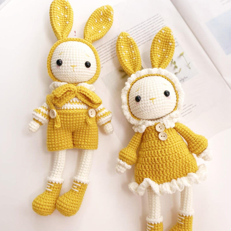 Handmade Long Ears Rabbits Crocheted Wool, 2 PCS