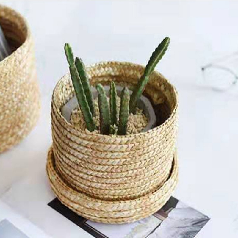 Handmade Straw Woven Storage Basket With Lid - Image 4