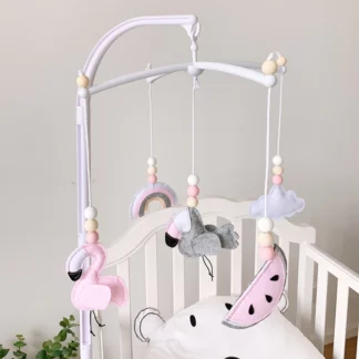 Baby Mobile Crib Holder Rotate Bracket DIY Baby Bed Bell, Flamingo
