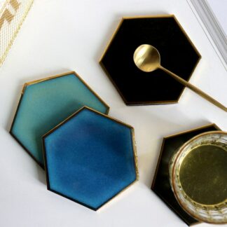 Hexagon Glass Gold-plated Ceramic Cup Coaster