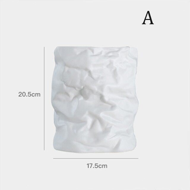 Home Crafts Decor Vase Nordic Wrinkled Paper, White - Image 3