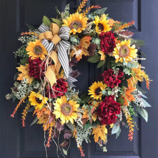 Home Decor Wreath, Fake Sunflower Leaf Ribbon Bow-Knot Decor