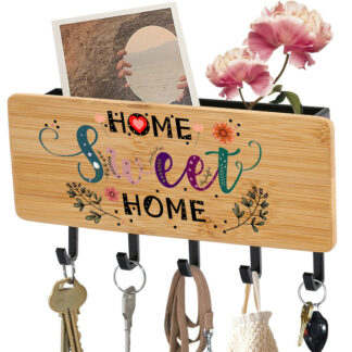 Home Sweet Home Creative Printed Bamboo Key Racks Wall-Hanging Decor