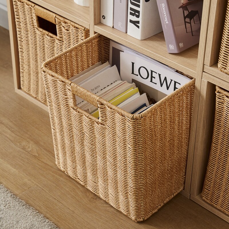 Home Woven Storage Basket Rectangular Woven Basket with Handle - Image 4