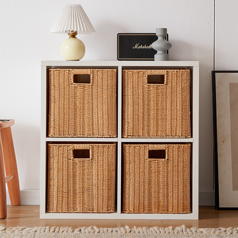 Home Woven Storage Basket Rectangular Woven Basket with Handle - Image 6