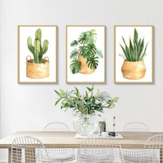 Greenery Cactus Canvas Poster Painting 3Pcs