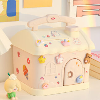 Pink House Piggy Bank with Cute 3D Sticker