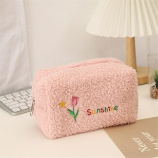 Cute Plush Tulip Fresh Pencil Case Girl Cosmetic Bag