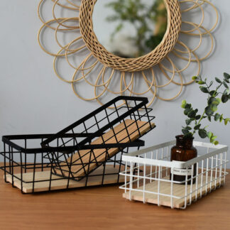 Removable Wooden Base Iron Storage Baskets