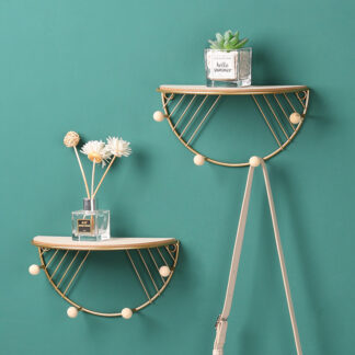 Iron and Wooden Board Storage Rack Shelf with Key Hooks