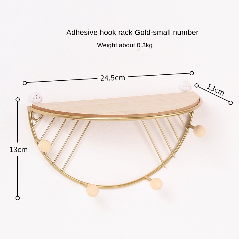 Iron and Wooden Board Storage Rack Shelf with Key Hooks - Image 4