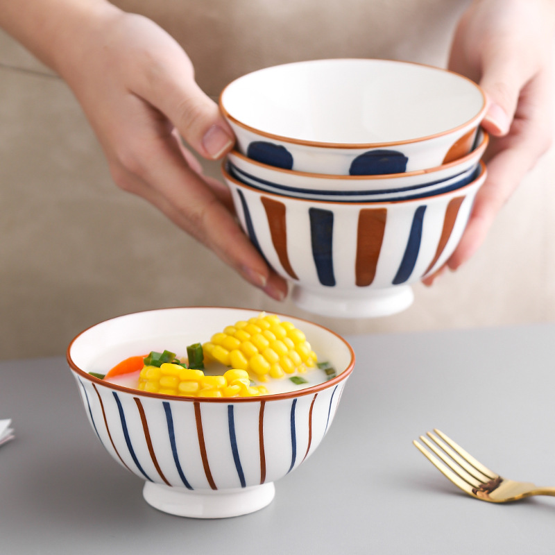 Traditional Japanese Blue and Red Pattern Ceramic Bowls, Set Of 4 - Image 2