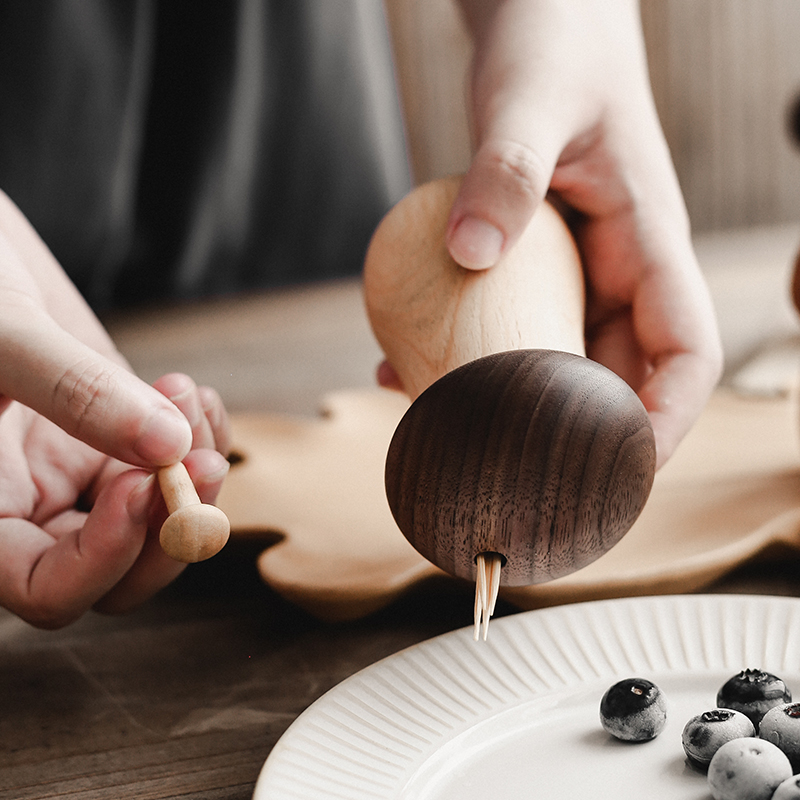 Small Mushroom Walnut Beech Wood High-End Toothpick Box - Image 3