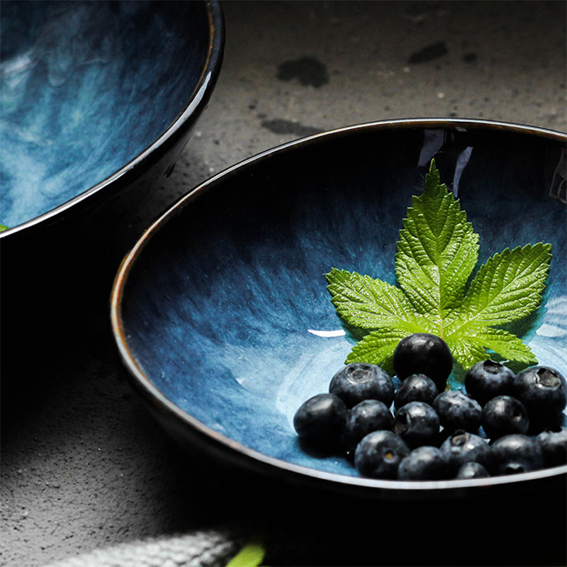 2PCS Blue Colored Ceramic Bowls Nordic Style - Image 2