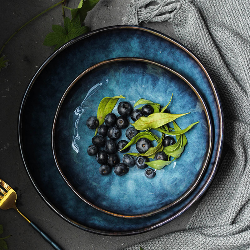 2PCS Blue Colored Ceramic Bowls Nordic Style - Image 3