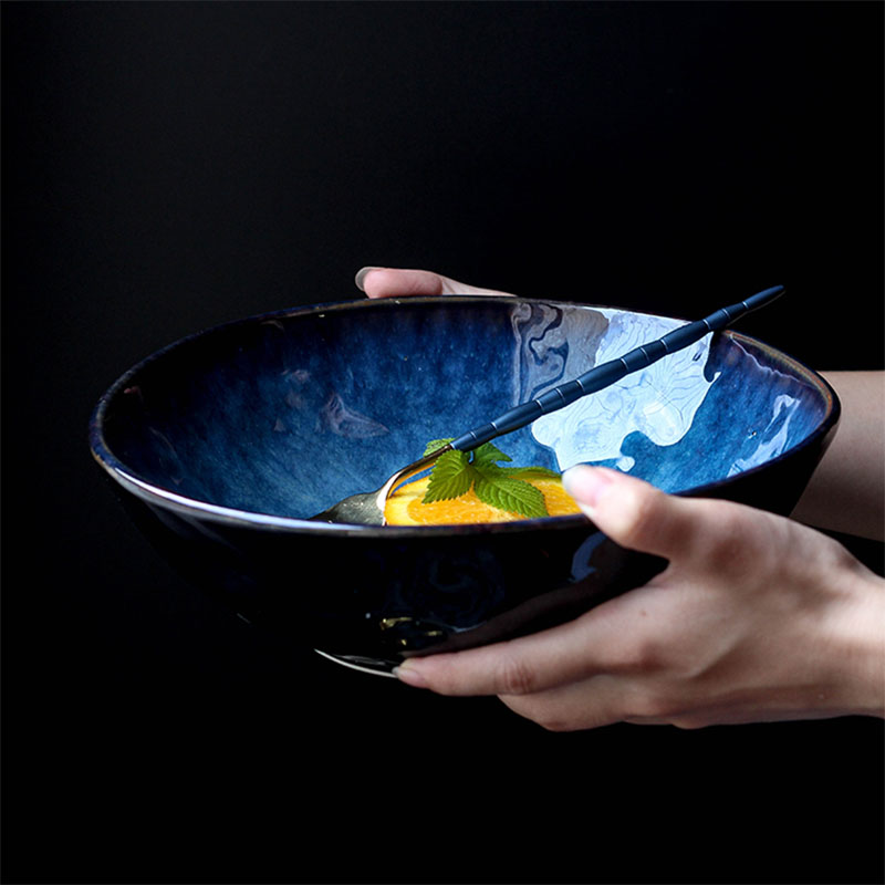 2PCS Blue Colored Ceramic Bowls Nordic Style - Image 4