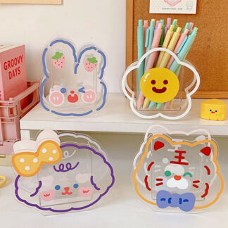 Kawaii Cartoon Acrylic Pen Holder Desktop Organizer