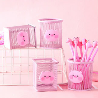 Kawaii Pink Pig Iron Round Pen Holder