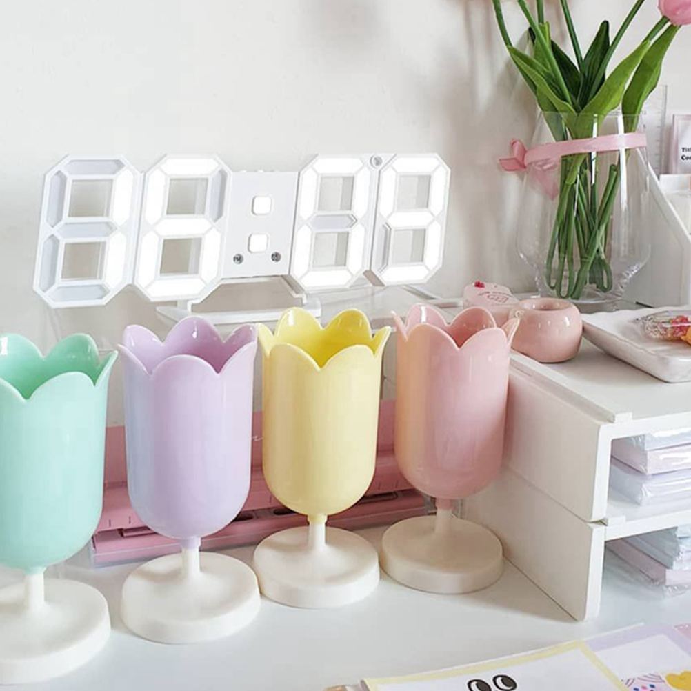 Kawaii Plastic Tulip Pen Holder, Yellow - Image 4